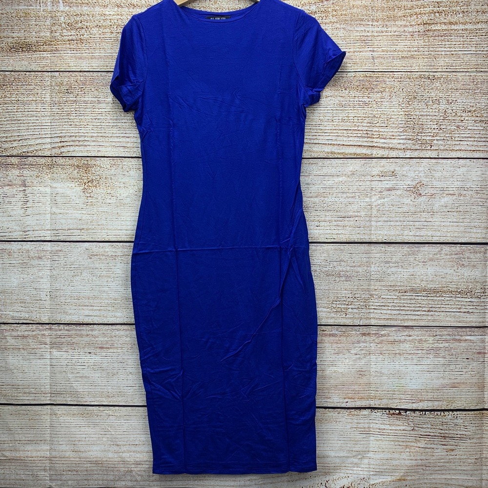 ALL FOR YOU Royal Blue Slim Fit Sandwich Dress Women's Size Large Made in USA‎